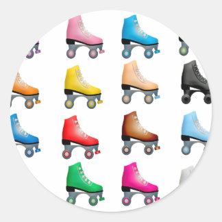 Sticker Rond Patins à rouleaux Motif coloré Rollerskates rétro