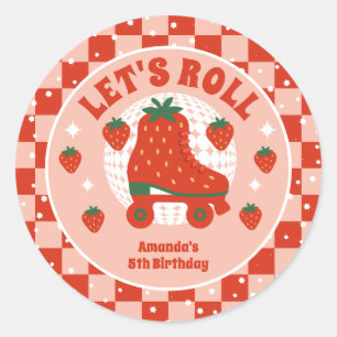 Sticker Rond Patins aux fraises   Patinage à roulettes Rétro An
