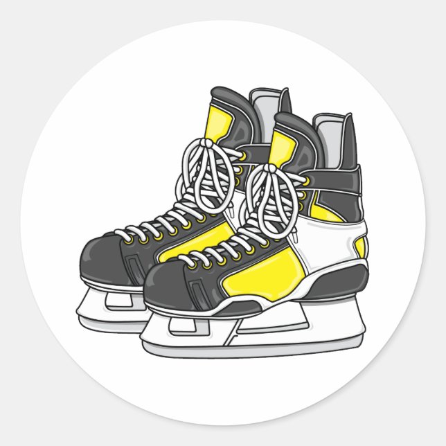 Sticker Rond Patins de hockey sur glace jaune (Devant)