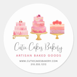 Sticker Rond Pâtisserie 3 Gâteaux Rose Pâlot Cuisine Desserts M