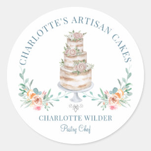 Sticker Rond Pâtisserie Chef Aquarelle Floral Cake Logo