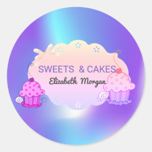 Sticker Rond Pâtisserie Cupcake Girly Branché, holographique