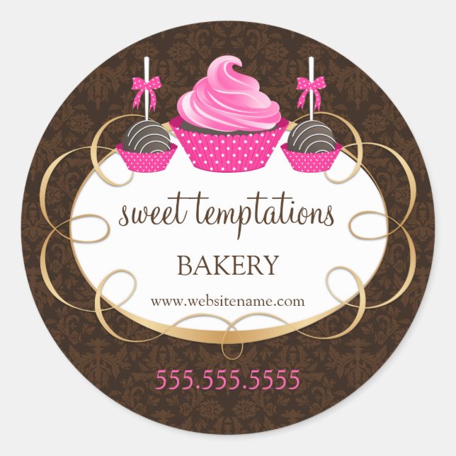 Sticker Rond Pâtisserie de gâteau rose pâtisseries boulangerie  (Devant)
