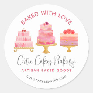 Sticker Rond Pâtisserie Gâteaux Cuits Avec Amour 3 Blush Rose D