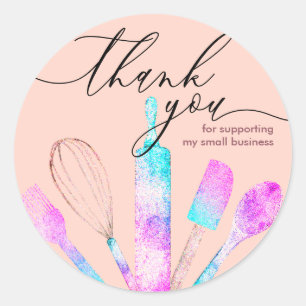 Sticker Rond Pâtisserie Orange Blush chef boulangerie merci
