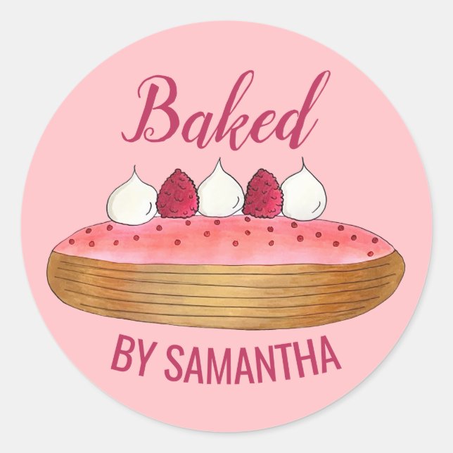 Sticker Rond Pâtisserie Pâtisserie Pink Eclair French Choux (Devant)