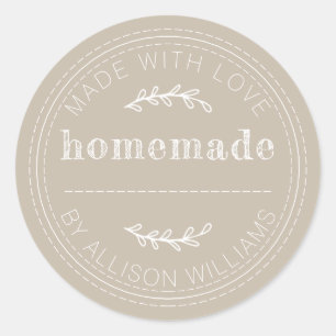 Sticker Rond Pâtisseries maison rustiques Conserve Boîte Gris