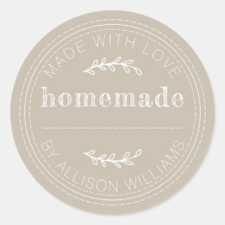 Sticker Rond Pâtisseries maison rustiques Conserve Boîte Gris