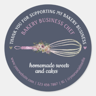 Sticker Rond Pâtissier traiteur mignon marine fouet paillettes