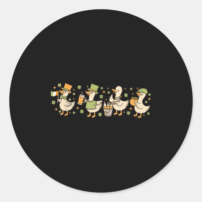 Sticker Rond Patricks Day,funny Goose, Shamrock, Beer Gift Tee  (Devant)