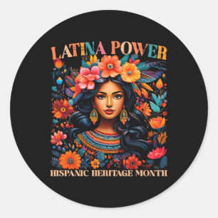 Sticker Rond Patrimoine Hispanique S Latina Power Flowers Femme