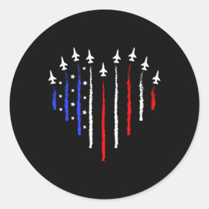 Sticker Rond Patriot Juillet 4 Jets d'avion de chasse Drapeau U