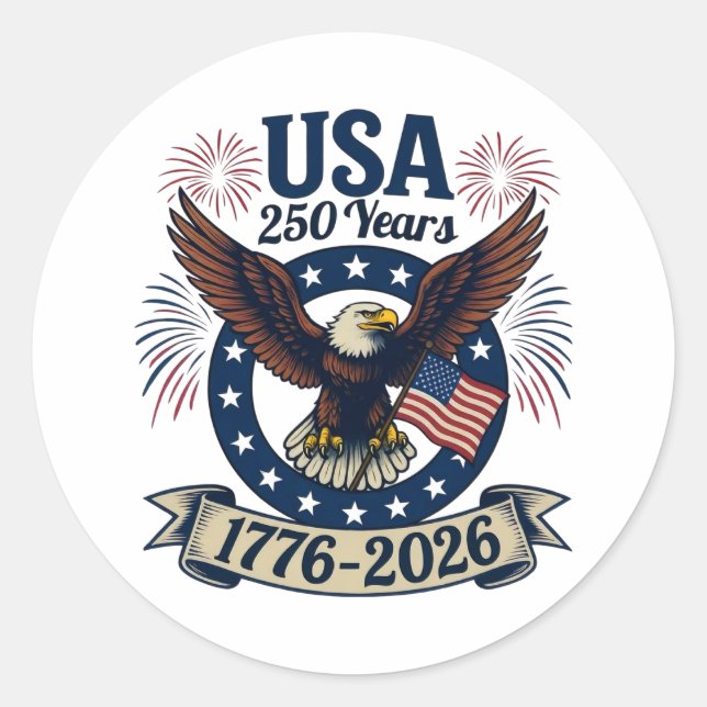 Sticker Rond Patriotic American Eagle 250 Years 1776-2026 (Devant)