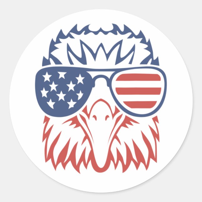 Sticker Rond Patriotic Eagle 4th of July American Flag Glasses  (Devant)