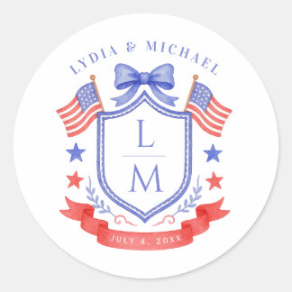 Sticker Rond Patriotic Red White & I Do Monogram Wedding