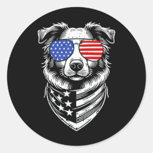Sticker Rond Patriotique berger australien 4 juillet américain