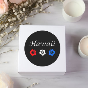 Sticker Rond Patriotique Hawaii Aloha Rouge Blanc Bleu Fleurs