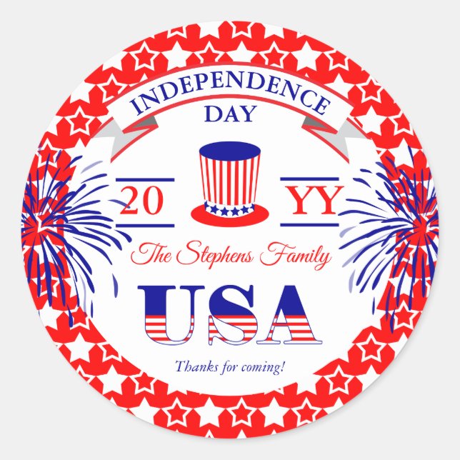 Sticker Rond Patriotique Juillet 4 Fête de l'Indépendance Col (Devant)