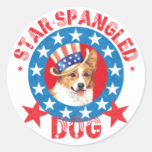 Sticker Rond Patriotique Pembroke Welsh Corgi