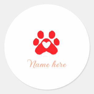 Sticker Rond Patte de chien cœur rouge animal familier ajouter