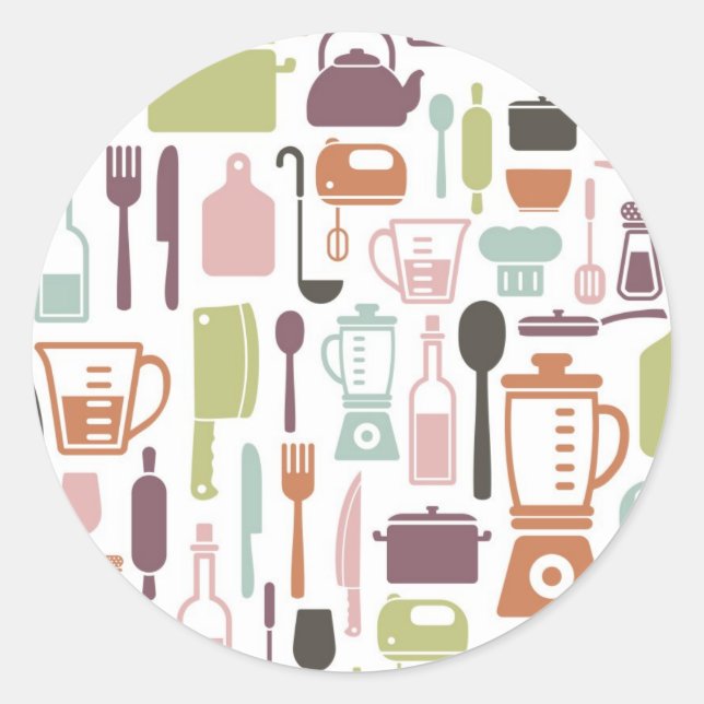 Sticker Rond Pattern with colorful cooking icons (Devant)