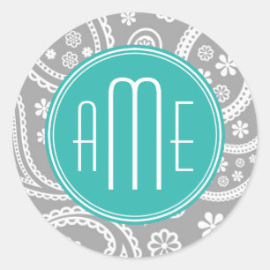 Sticker Rond Patterns bleus et monogram bleu