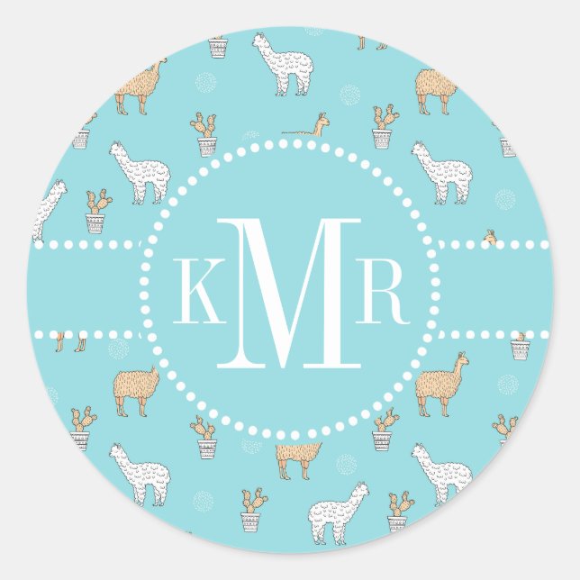 Sticker Rond Patters de Cute Alpaca Llama (Devant)