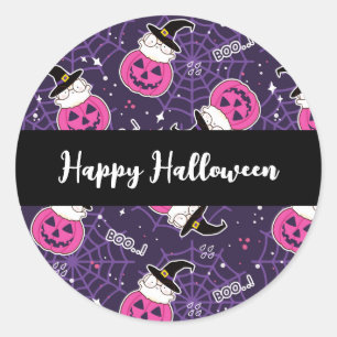 Sticker Rond Patters de Cute Cats et Pumkins