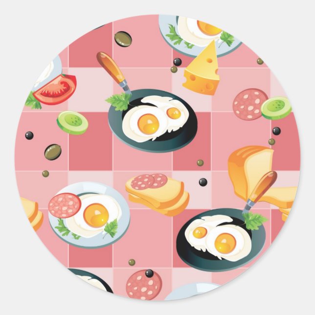 Sticker Rond Patters de Tomato et Fried Eggs (Devant)