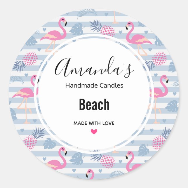Sticker Rond Patters de Whimsical Flamingo et Pineapple (Devant)
