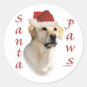 Sticker Rond Pattes de labrador retriever Père Noël (jaune)