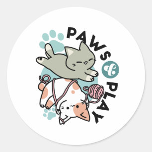 Sticker Rond Pattes et Jeux – Illustration de Chat Adorable