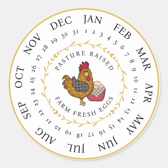 Sticker Rond Pâturage Agricole Élevé Oeuf Frais Carton Date Dép (Devant)