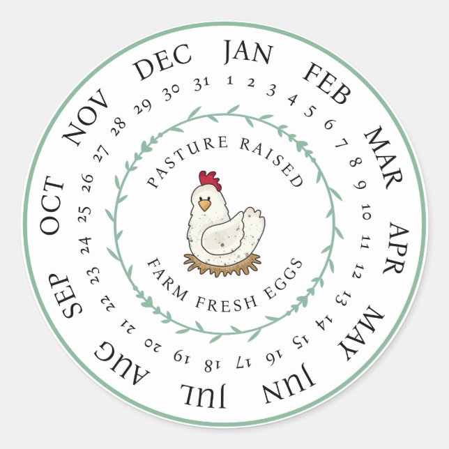 Sticker Rond Pâturage Agricole Élevé Oeuf Frais Carton Date Dép (Devant)