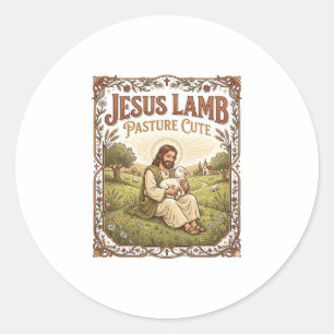 Sticker Rond Pâturage de Jésus agneau Mignon Pâturage de Jésus