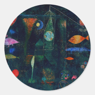 Sticker Rond Paul Klee Fish Magic Peinture Abstraite Art graphi
