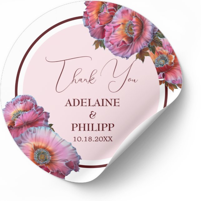 Sticker Rond Pavot en fleurs | Élégant Mariage de Merci floral (Créateur téléchargé)