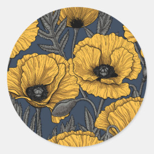 Sticker Rond Pavot jaune sur la marine
