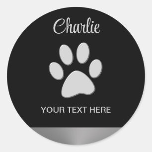Sticker Rond Paw Chien Argent sur arrière - plan noir