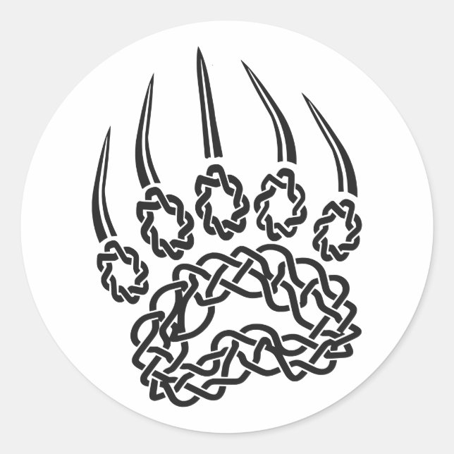 Sticker Rond Paw d'ours noir tribal (Devant)