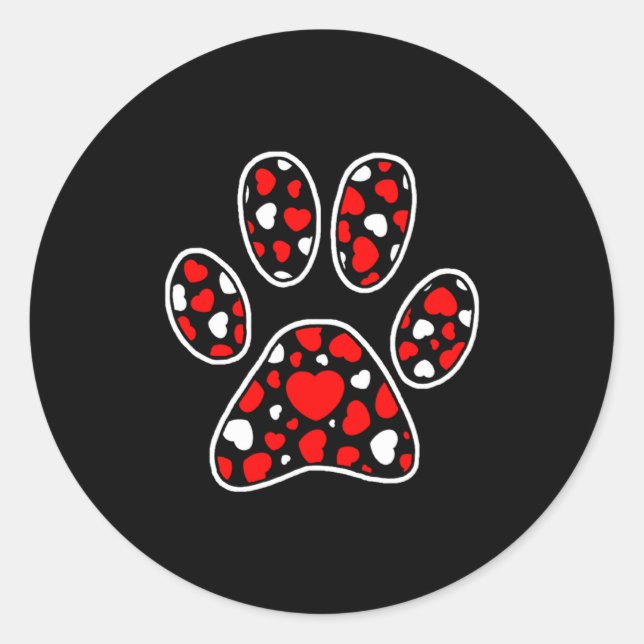 Sticker Rond Paw Print Heart Pattern Valentines Day Cute Dog Pu (Devant)