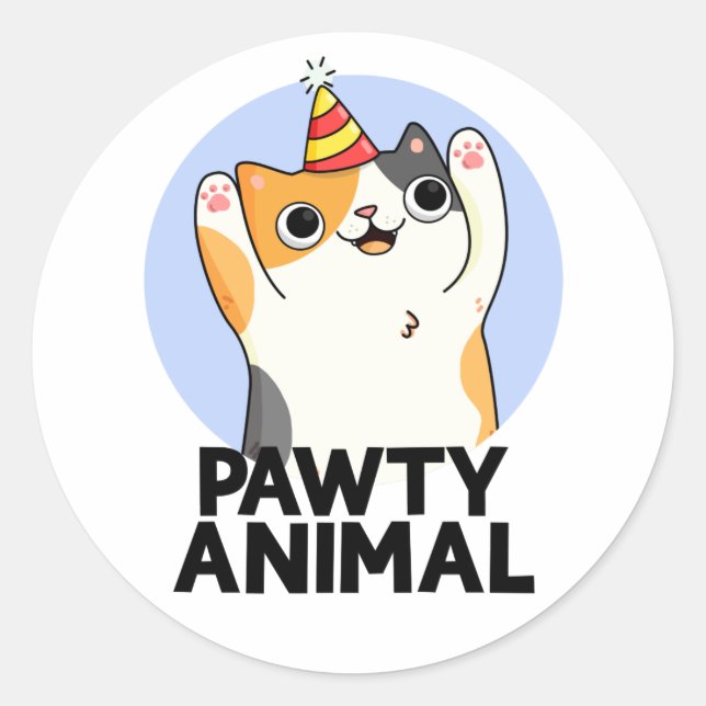 Sticker Rond Pawty Animal Funny Party Chat Pun (Devant)