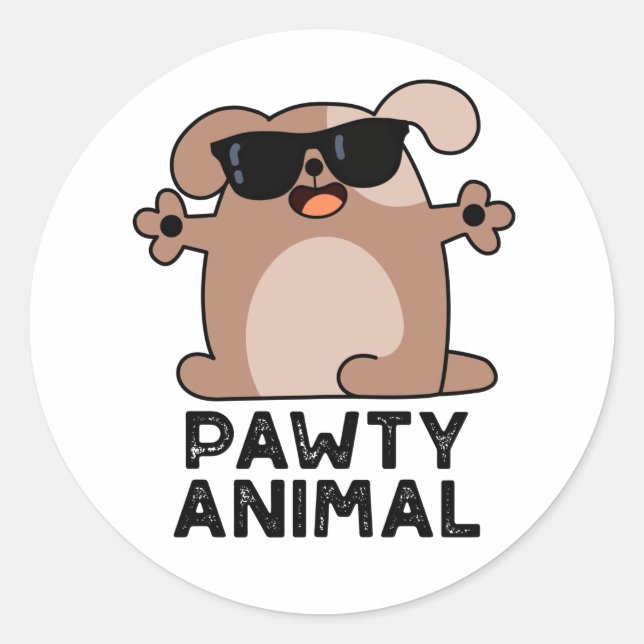 Sticker Rond Pawty Animal Funny Party Chien Pun (Devant)