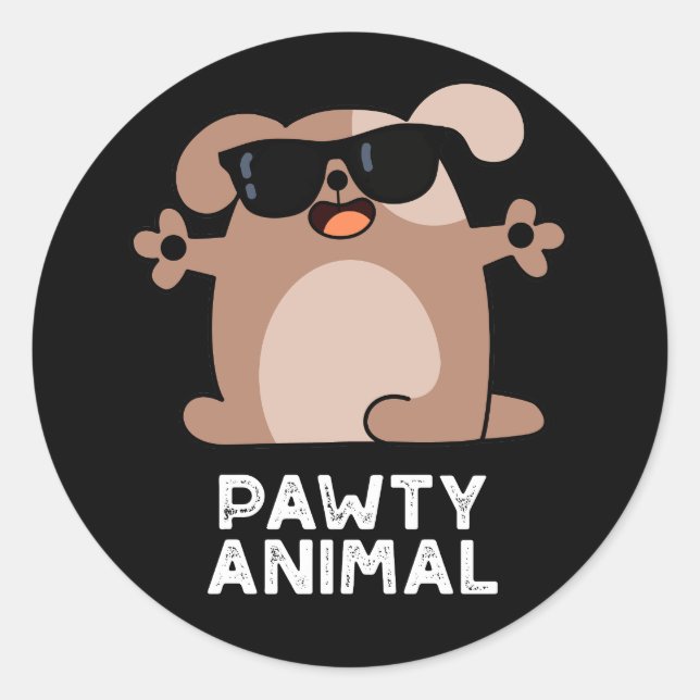 Sticker Rond Pawty Animal Funny Party Chien Pun Dark BG (Devant)