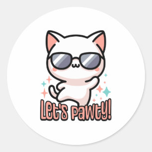 Sticker Rond Pawty ! Pun de chat de fête