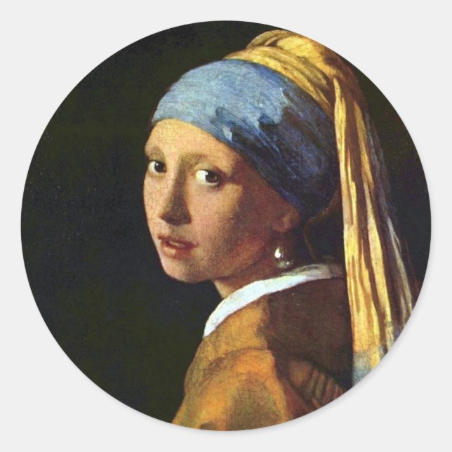 Sticker Rond PAYS-BAS—Vermeer : Fille avec oreille perle (Devant)
