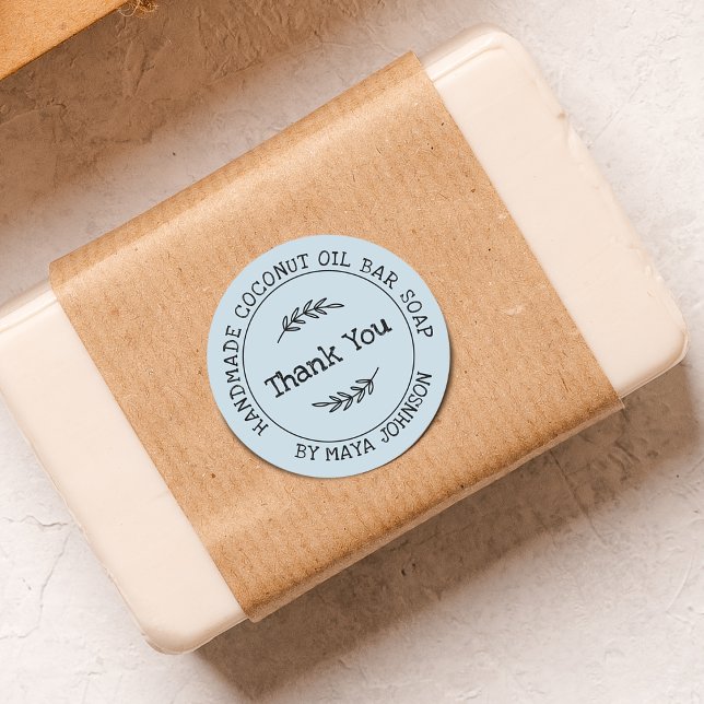 Sticker Rond Pays Bleu Merci artisanal (Country Blue Handmade Thank You Classic Round Sticker)