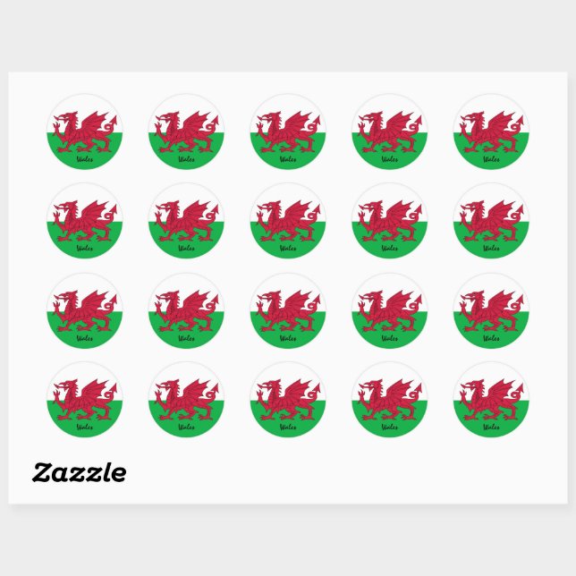 Sticker Rond Pays de Galles & Pays de Galles drapeau patriotes, (Feuille)