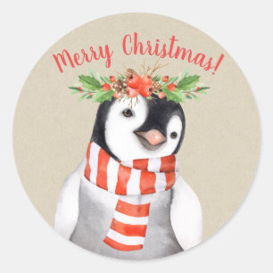 Sticker Rond Pays de l'oiseau manchot de Noël Personnalisé Vaca