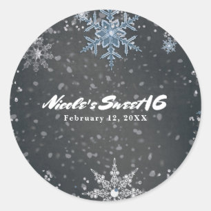 Sticker Rond Pays des merveilles d'hiver craie bleu gris argent